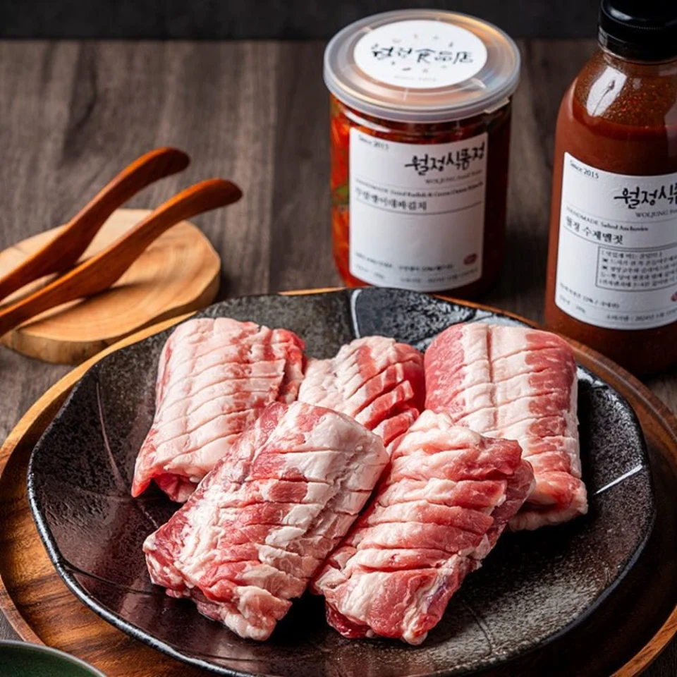 월정식품점 제주도 돼지 생갈비 뼈삼겹 1kg 한상세트