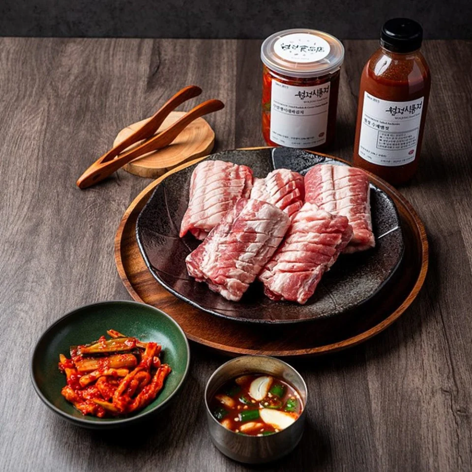 월정식품점 제주도 돼지 생갈비 뼈삼겹 1kg 한상세트